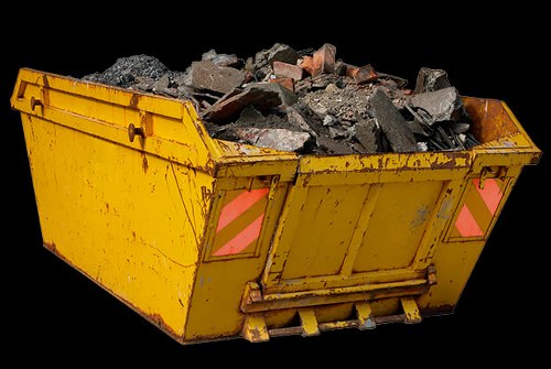 Construction site with a skip container